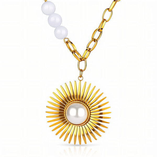 "Flower" Necklace, 18K Gold Plated Steel