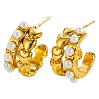 "Hearts" Earrings, 18K Gold Plated Steel