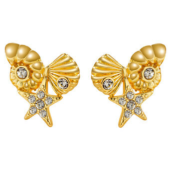 "Starfish and Seashell" Earrings, 18K Gold Plated Steel