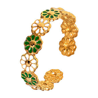 "Flower Meadow" Ring, 18K Gold Plated Steel