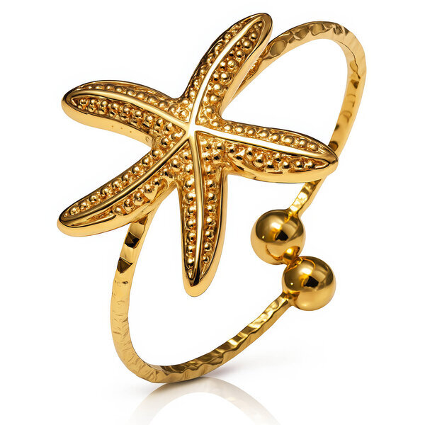 "Starfish" Ring, 18K Gold Plated Steel
