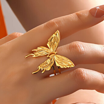 "Butterfly" Ring, 18K Gold Plated Steel