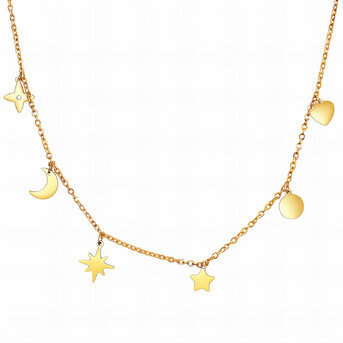 "Crescent And Star" Necklace, 18K Gold Plated Steel