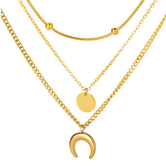 " Crescent And Star" Necklace, 18K Gold Plated Steel