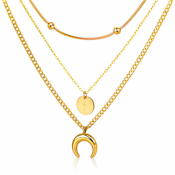" Crescent And Star" Necklace, 18K Gold Plated Steel