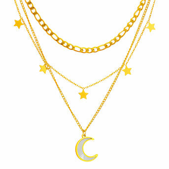 "Crescent And Star" Necklace, 18K Gold Plated Steel