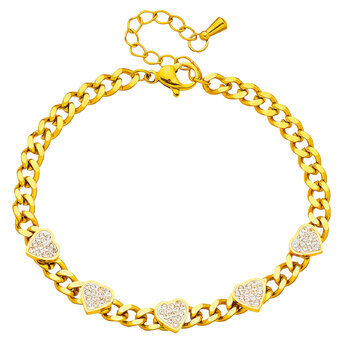 "Hearts" Bracelet, 18K Gold Plated Steel