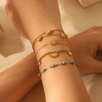 "Hearts" Bracelet, 18K Gold Plated Steel