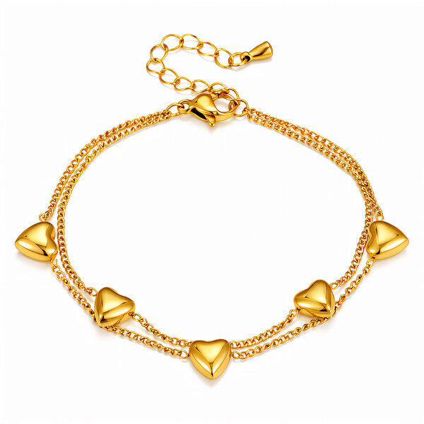"Hearts" Bracelet, 18K Gold Plated Steel