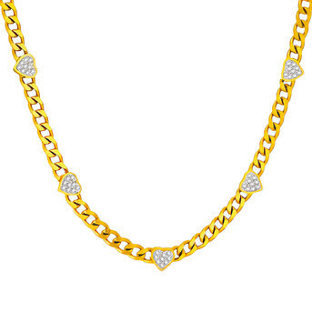 "Hearts" Necklace, 18K Gold Plated Steel