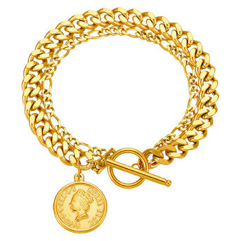 "Coin" Bracelet, 18K Gold Plated Steel