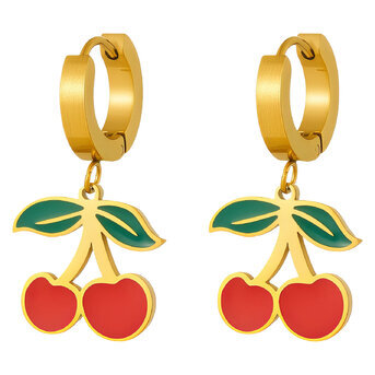 "Cherry" Earrings, 18K Gold Plated Steel