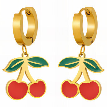 "Cherry" Earrings, 18K Gold Plated Steel