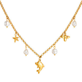 "Dolphin" Necklace, 18K Gold Plated Steel