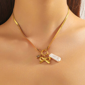 "Bow" Necklace, 18K Gold Plated Steel