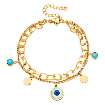 "Evil Eye" Bracelet, 18K Gold Plated Steel