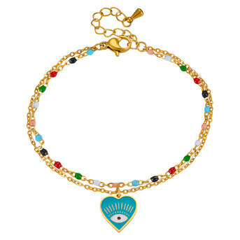 "Evil Eye" Bracelet, 18K Gold Plated Steel