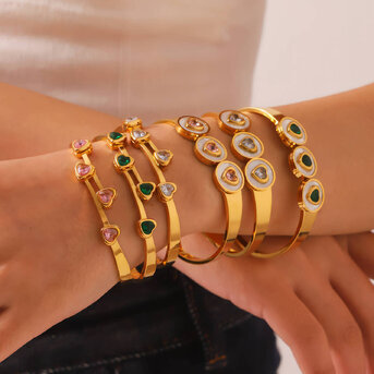 "Hearts" Bracelet, 18K Gold Plated Steel
