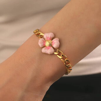 "Flower" Bracelet, 18K Gold Plated Steel