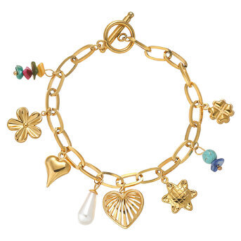 "Hearts" Bracelet, 18K Gold Plated Steel