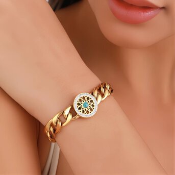 "Flower" Bracelet, 18K Gold Plated Steel