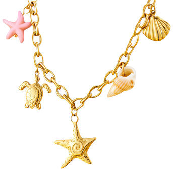 "Starfish" Necklace, 18K Gold Plated Steel