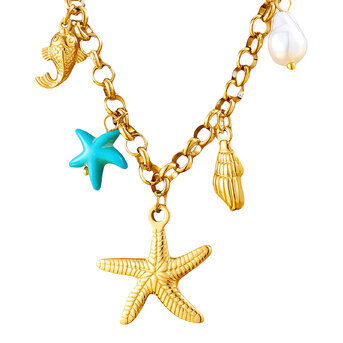 "Starfishes" Necklace, 18K Gold Plated Steel