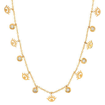 "Evil Eyes" Necklace, 18K Gold Plated Steel
