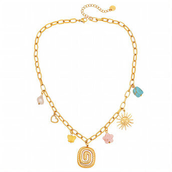 "Flower" Necklace, 18K Gold Plated Steel