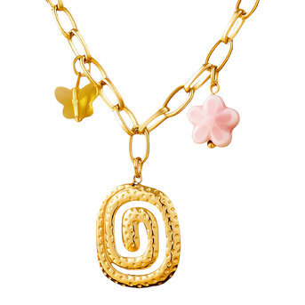 "Flower" Necklace, 18K Gold Plated Steel