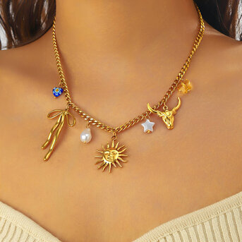 "Sun" Necklace, 18K Gold Plated Steel