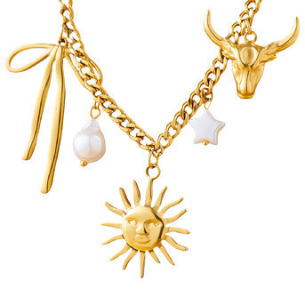 "Sun" Necklace, 18K Gold Plated Steel