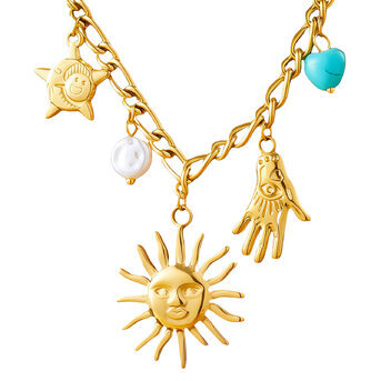 "Sun" Necklace, 18K Gold Plated Steel