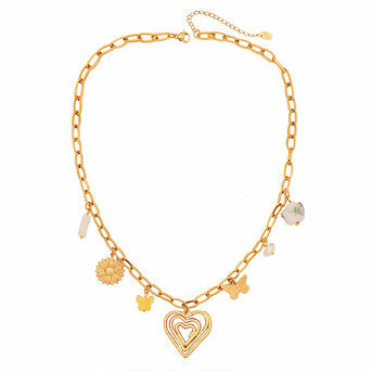 "Heart" Necklace, 18K Gold Plated Steel