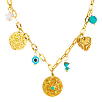 "Evil Eye" Necklace, 18K Gold Plated Steel