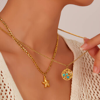 "Starfishs" Necklace, 18K Gold Plated Steel