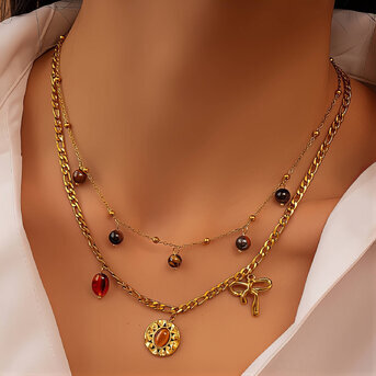 "Bow" Necklace, 18K Gold Plated Steel