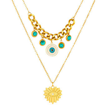 "Evil Eyes" Necklace, 18K Gold Plated Steel
