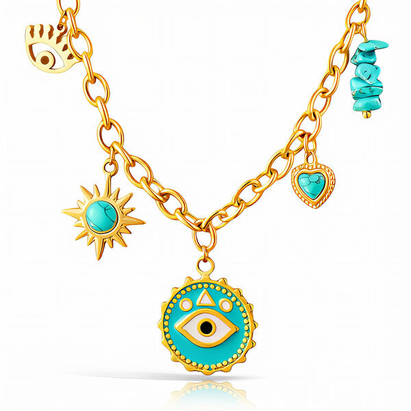 "Evil Eyes" Necklace, 18K Gold Plated Steel