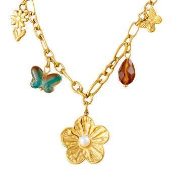 "Flower" Necklace, 18K Gold Plated Steel