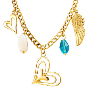 "Hearts" Necklace, 18K Gold Plated Steel