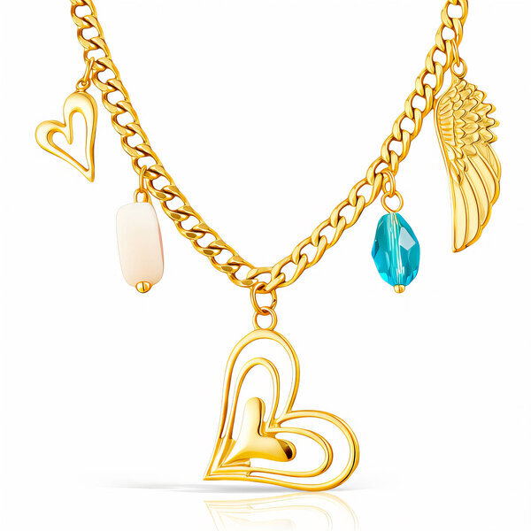 "Hearts" Necklace, 18K Gold Plated Steel