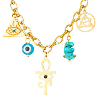 "Evil Eyes" Necklace, 18K Gold Plated Steel