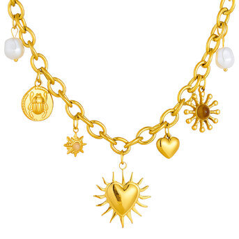"Hearts" Necklace, 18K Gold Plated Steel