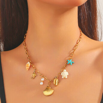 "Hearts" Necklace, 18K Gold Plated Steel