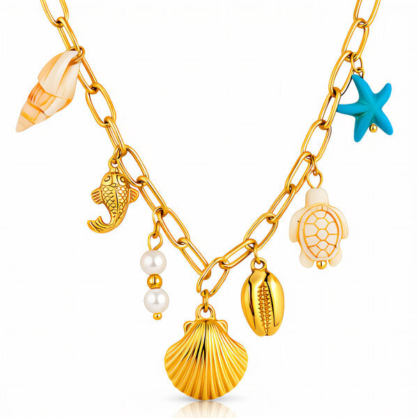 "Seashells" Necklace, 18K Gold Plated Steel