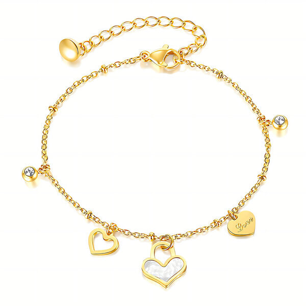 "Hearts" Bracelet, 18K Gold Plated Steel