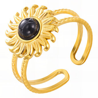 "Sun" Ring, 18K Gold Plated Steel