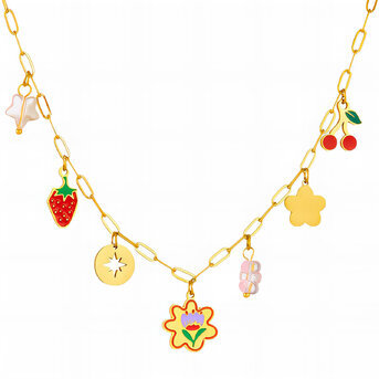 "Flowers" Necklace, 18K Gold Plated Steel