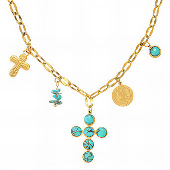 "Crosses" Necklace, 18K Gold Plated Steel